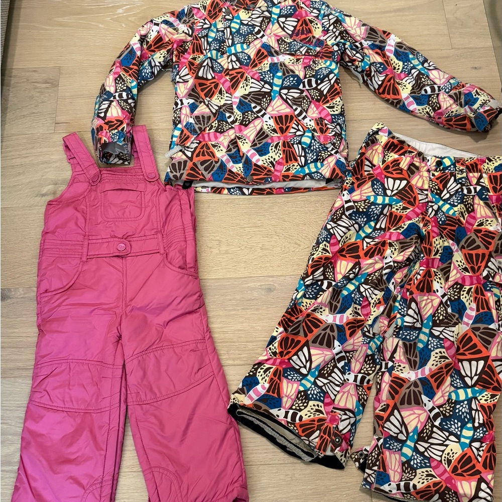 Burton Multicolored Snowboard Ski Jacket Pant Set Small, Pink Bib is Gap 3T